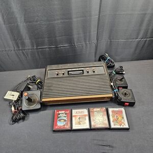 Vintage Atari 2600 System w/ Hookups, 3 Controllers, & 4 Games Untested